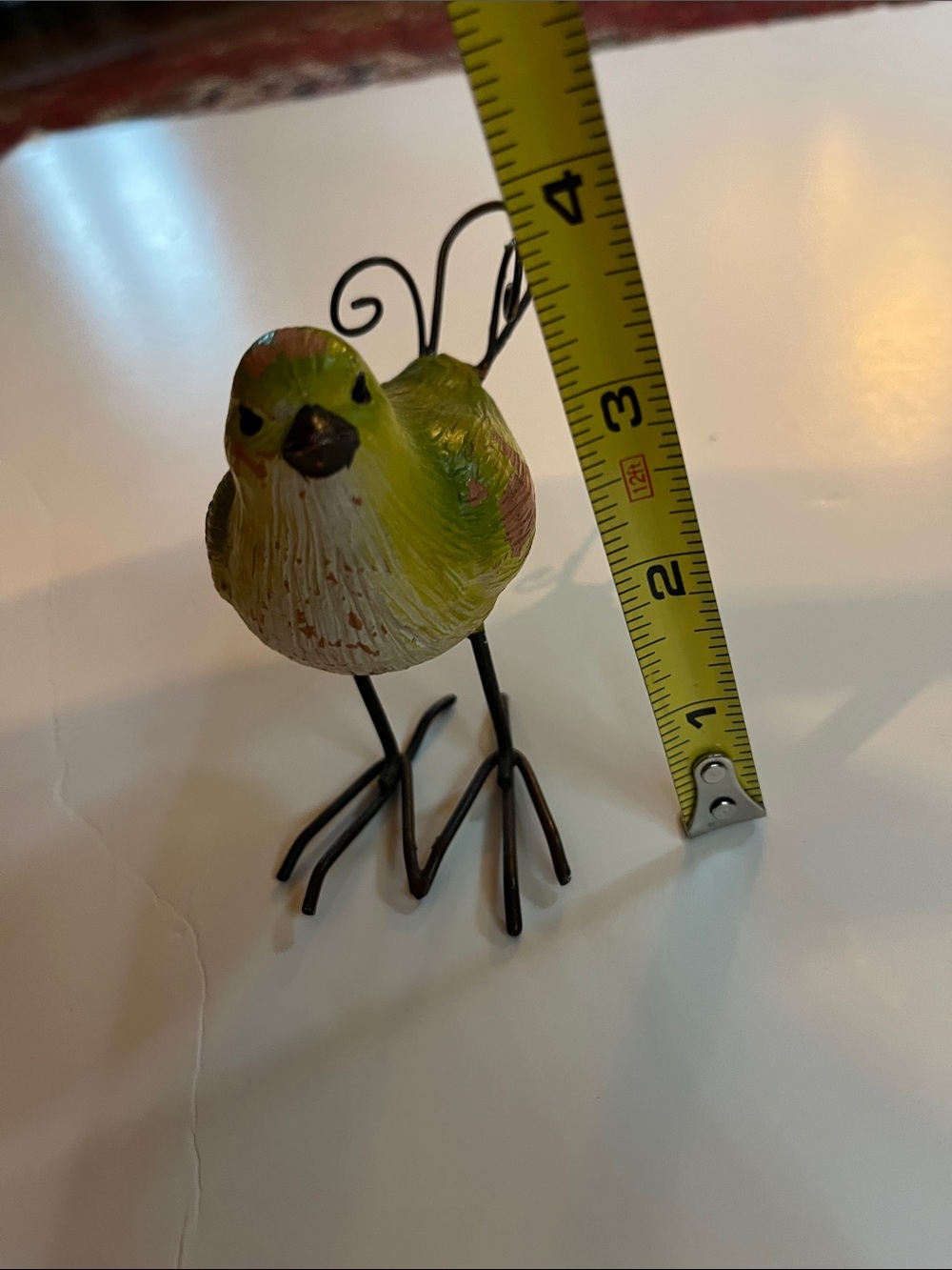 Decorative Yellow Green Garden Bird Figurine with Metal Legs and tail - Picture 5 of 6